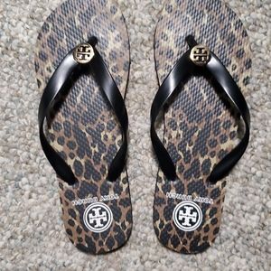 Tory Burch animal print flip flops